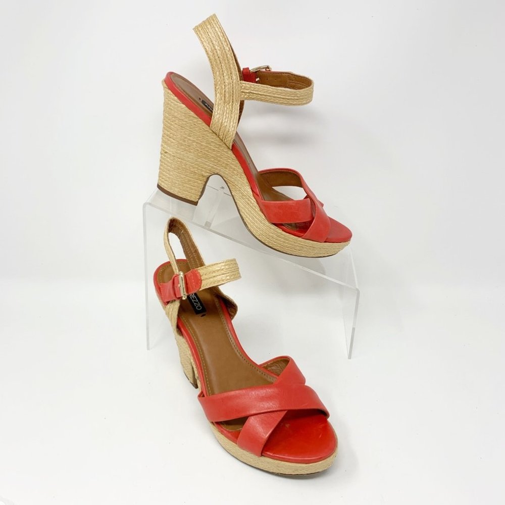 Arezzo Red Leather Straw Platform Sandal Size 8
